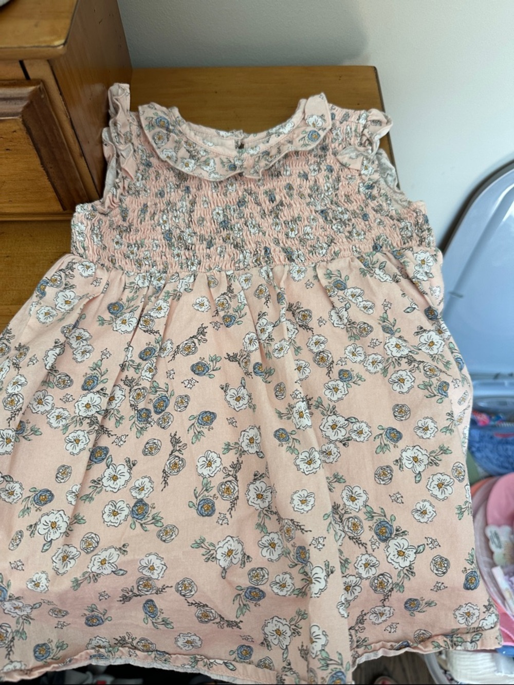 Girls' Pink Floral Smocked Dress